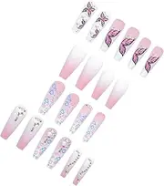 Healeved Unique Heart Butterfly Pattern Fake Nails 24 Pieces Women's Manicure Supplies Kit