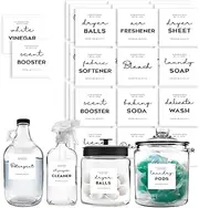 Minimalist Laundry Room Labels set, v2croft 48 White matte stickers on Clear Canisters, Home organization Stickers for cabinet & drawer, laundry room, linens & cleaning supplies(Water Resistant)