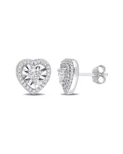 14K 0.49 ct. tw. Diamond Heart & Round Halo Studs