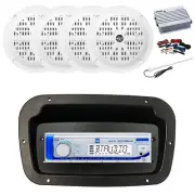 Dual Marine Radio,Spa Bezel,Adapter,Antenna,Amp w/Kit, 4x 4'' 100W White Speaker