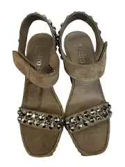 Pedro Garcia Fortuna Spike Studs Taupe Suede Wedge Sandals Sz 37