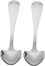 SHOWERORO Stainless Steel Serrated Edge Fruit Spoons Long Handle Set of 2 for Serving Feeding