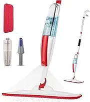 Spray Mop with Microfibre Pads, Hands-Free Floor Cleaning System, Wet and Dry Use, Red and White (Red)