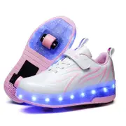 Nevenka Double Wheel Roller Skate Shoes Light Up Sneakers for Boys Girls-Pink White