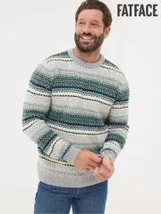 FatFace Calder Dark Teal Stripe Knitted Jumper (E82962) | $137
