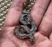 Old Brass Dragon Statue Keyring Pendant Collection Decor