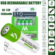 Lot AA/AAA Rechargeable Batteries 1.5V /AA AAA Battery Type C Cable
