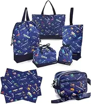 COLORFUL CANDY STYLE NJ102500 7-Piece Set, Lesson Bag, Kindergarten School Entrance Bag, Shoe Case, Drawstring, Large Drawstring (Lunchbox Bag), Drawstring (Cup Bag), Placemat, Cool, Boys, Car Social
