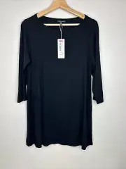 Eileen Fisher Women’s M Black Classic 3/4 Sleeve Side Slits Round Neck Tunic NWT