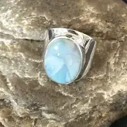 Womens Blue Larimar Navajo Sterling Silver Ring Size 8 17671