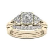 10k Yellow Gold 0.62Ct Diamond Engagement Ring for Women Size 7 Bridal Band Set