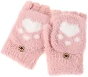 [Minkissy] 1Pair Fashion Knitted Convertible Half Finger Gloves Warm Clamshell Design for Touchscreen Use Soft Flexible Mittens for Winter Activities Friends