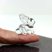 [Sansukjai] Rare Rabbit Tiny Micro Crystal Figurines Hand Blown Clear Glass Art Pet Animals Collectible Gift Home Decor