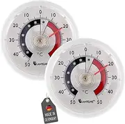 Lantelme Set of 2 Self-Adhesive Fridge Thermometer Temperature Display + - 50 °C Analogue Freezer Fridge Fridge Freezer Thermometer Bimetal Colour White