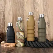Black Collapsible Silicone Water Bottle Portable Sports Hydration Flask With Carabiner 550Ml/300Ml Water Carriers & Jerrycans