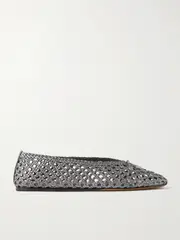 [Le Monde Béryl] Le Monde Béryl - Regency Bow-embellished Woven Metallic Leather Ballet Flats - Silver - IT38 IT 38 Silver
