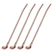 4Pcs 8.6" Stainless Steel Spoon Straws Reusable Twist Handle Spoon, Rose Gold