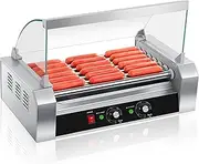 SYBO Hot Dog Roller, 18 Hot Dog 7 Roller Grill Cooker Machine with Removable Stainless Steel Drip Tray and Glass Hood Cover, 1000-Watts, OT-R3-8