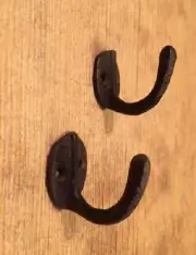 Two (2) Robe / Coat Hooks Cast Iron Rustic Brown 1 1/2" Tall Two (2) 0170-01203