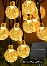 2 Package 59 FT 80 LED Each Solar String Lights Outdoor Crystal Globe Warm White
