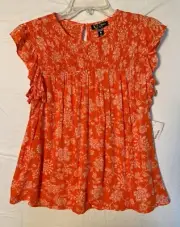AQUA Empire Waist size Medium Smocked Rayon Blouse Delicate Feminine Ruffled Top