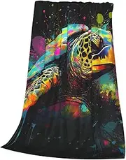 80"x60" Throw Blanket for Couch Paint Splash Turtle Printed Flannel Blanket Soft Cozy Lightweight Plush Blankets Microfiber Blanket for All Season