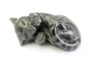 Quintessence Fury Pen Holder Figurine, Stone Resin Cat Black Grey Tabby