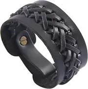 [GelConnie] Leather Braided Bracelet Punk Wrist Wrap Bracelet Gothic Leather Wristband Adjustable Strap Cuff Bangle Belt Bracelet for Women Men Black