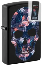 Zippo 49771 Flamingo Skull Design Black Matte Windproof Lighter + FLINT PACK