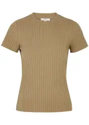 Vince Ribbed Cotton-blend T-shirt - Tan - XL (UK16 / XL) XL (UK16 / XL)