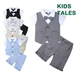 KIDS TALES INS兒童衣服紳士英倫套裝夏嬰幼兒短袖帥氣兩件套針織棉襯衫 男花童走秀西裝、男寶寶周歲紳士套裝