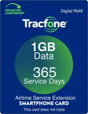 TracFone 1 Year Service Plan + 1GB of Data For Smartphone & FlipPhone (not BYOP)