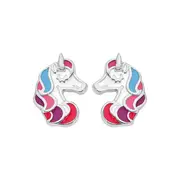 Silver Enamel Multi-colour Unicorn Head in Pink