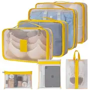 Compression Packing Cubes Set for Travel,7Pcs Mesh Visible Luggage Organizer Bags, Toiletry, Cosmetic, Digital Storage, Drawstring Folding Pouch