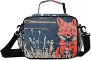 Fox Board Rustic Insulated Lunch Box for Women Men - Ideal for Work, Picnics - Includes Adjustable Shoulder Strap