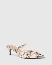 Ilena Ecru Snake Print Leather Mule