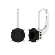 4Ct Natural Onyx - Round Cut VVS1 - Solid Gold Drop Dangle Earrings Screw-Back