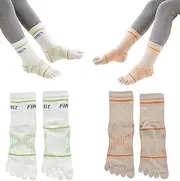 [Pursuestar] 2 Pairs Cotton Five Finger Toe Socks Athletic Sports Running Tabi Seperated Crew Socks for Boys Girls Kids Teens 6-15 Years