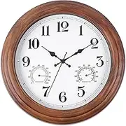 Vigorwise 13.5 Inch Wood Wall Clock with Temperature & Humidity, Retro Wood Wall Clocks, Large Sweep Movement Accurate Vintage Wall Clock for Living Room Bedroom Housewarming Xmas New Year Present