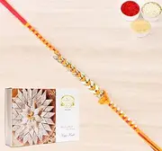 Ghasitaram Gifts Rakhi for Brother Rakhis Online - RM-583 Fancy Thread Rakhi with 400 GMS of Kaju katli