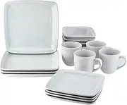 [American Atelier] 6523-16-RB Madelyn Square 16-Piece Dinnerware Set, White