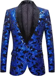 [PYJTRL] Men Fashion Velvet Sequins Floral Pattern Suit Jacket Blazer