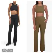 NWT SAGE Defined Racer Front Ribbed Bra & Bootcut Pants Size XS Black