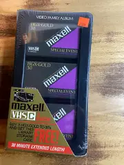 NEW* Maxell VHS C HGX-Gold 3 Pack Video Cassette Tapes w/ Library Storage Case