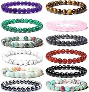 [CASDAN] 12PCS 8mm Gorgeous Semi-Precious Gemstones Round Beads Energy Power Crystal Reiki Elastic Stretch Bracelet For Women men Gifts