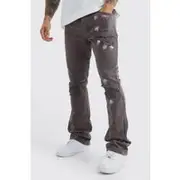 Mens Mid Grey Slim Worker Panel Paint Splatter Jeans