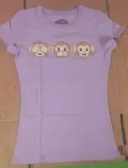 Wasabi & Ginger purple see hear speak no evil monkey girls T Shirt Size L 10-12