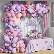 148Pcs Butterfly Balloon Arch Set Macaron Purple Pink Orange Balloon Birthday Party Wedding Anniversary Event Decoration