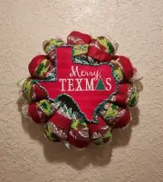 Merry Texmas Wreath - Christmas - Bright Colors - Deco Mesh & Ribbon - Handmade