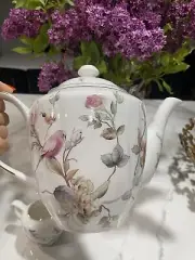 Grace & Teaware Tea Pot and Creamer Porcelain Magnolia. Brand New!